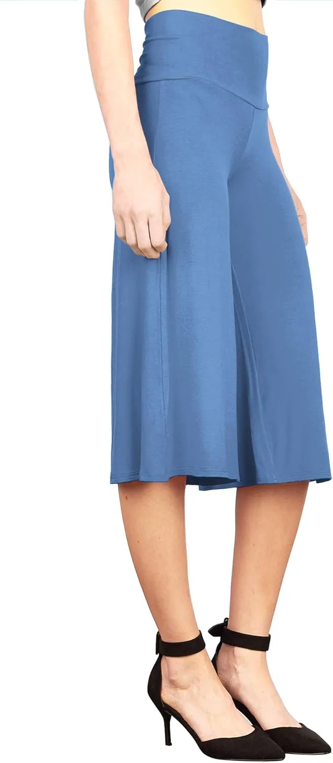 Made By Johnny Women's High Elastic Waistband Wide Leg Palazzo Culotte Gaucho Capri Pants (S~5XL)