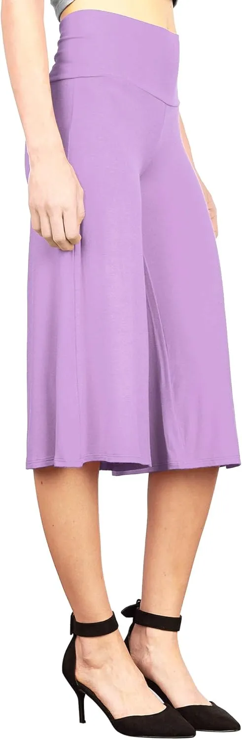 Made By Johnny Women's High Elastic Waistband Wide Leg Palazzo Culotte Gaucho Capri Pants (S~5XL)