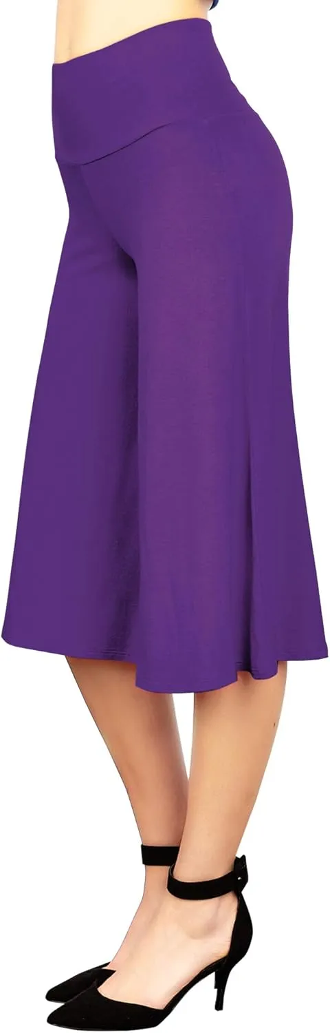 Made By Johnny Women's High Elastic Waistband Wide Leg Palazzo Culotte Gaucho Capri Pants (S~5XL)