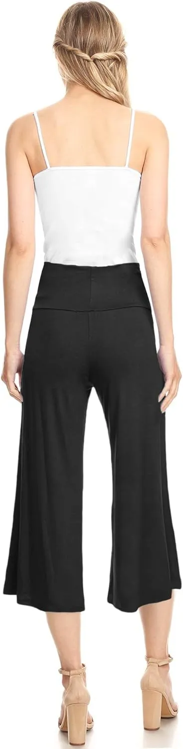 Made By Johnny Women's High Elastic Waistband Wide Leg Palazzo Culotte Gaucho Capri Pants (S~5XL)