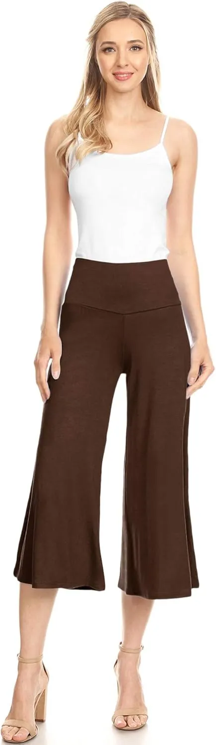 Made By Johnny Women's High Elastic Waistband Wide Leg Palazzo Culotte Gaucho Capri Pants (S~5XL)