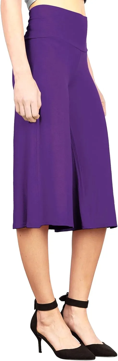 Made By Johnny Women's High Elastic Waistband Wide Leg Palazzo Culotte Gaucho Capri Pants (S~5XL)