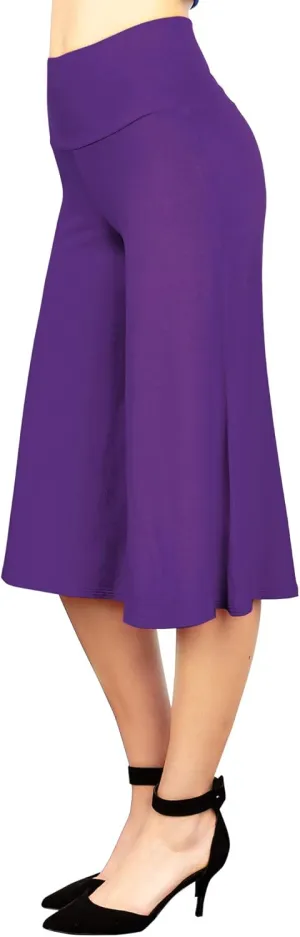 Made By Johnny Women's High Elastic Waistband Wide Leg Palazzo Culotte Gaucho Capri Pants (S~5XL)
