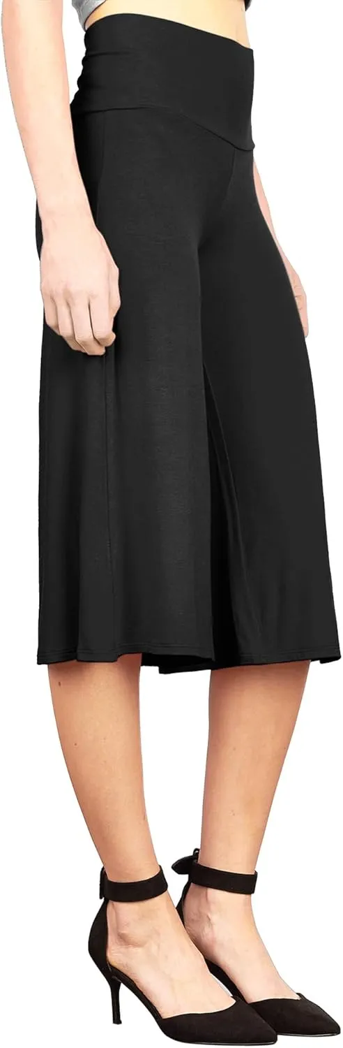 Made By Johnny Women's High Elastic Waistband Wide Leg Palazzo Culotte Gaucho Capri Pants (S~5XL)