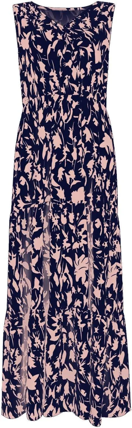 Maxi Dress for Women 2025 Summer Dresses Casual Sleeveless Beach Dresses Vacation Ruffle Wrap V Neck Party Dress