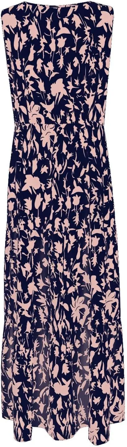 Maxi Dress for Women 2025 Summer Dresses Casual Sleeveless Beach Dresses Vacation Ruffle Wrap V Neck Party Dress
