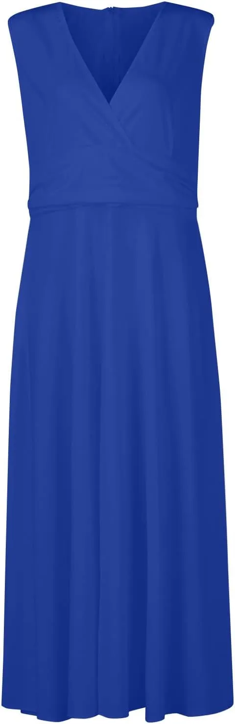 Maxi Dress for Women Deep V Neck Sleeveless Dresses High Waiste Printed Dress Flowy Summer Dresses Maxi Casual Dress
