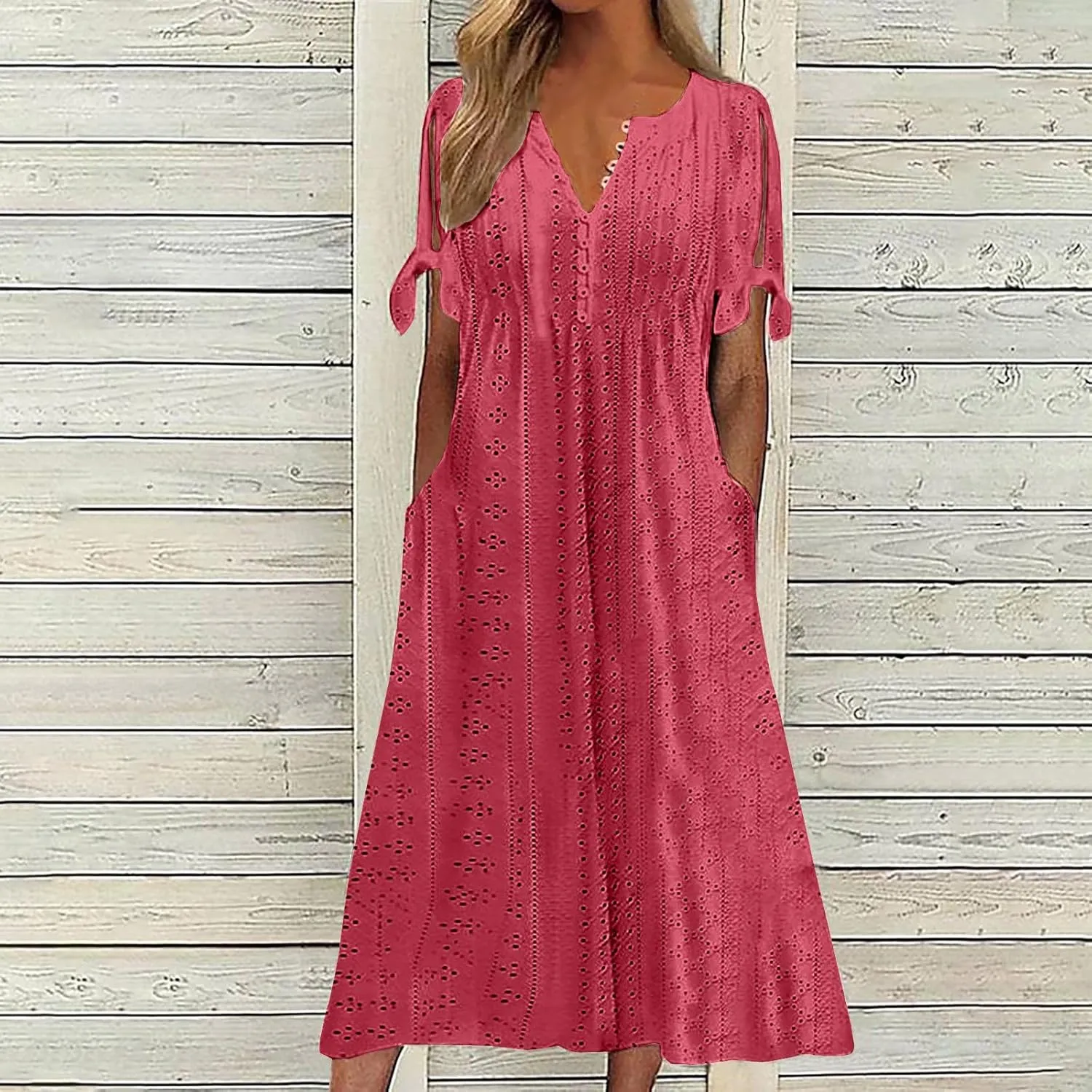 Maxi Long Dresses for Women 2025 Summer Womens Eyelet Dress Short Sleeve Tshirt Dress Casual Vacation Sundress