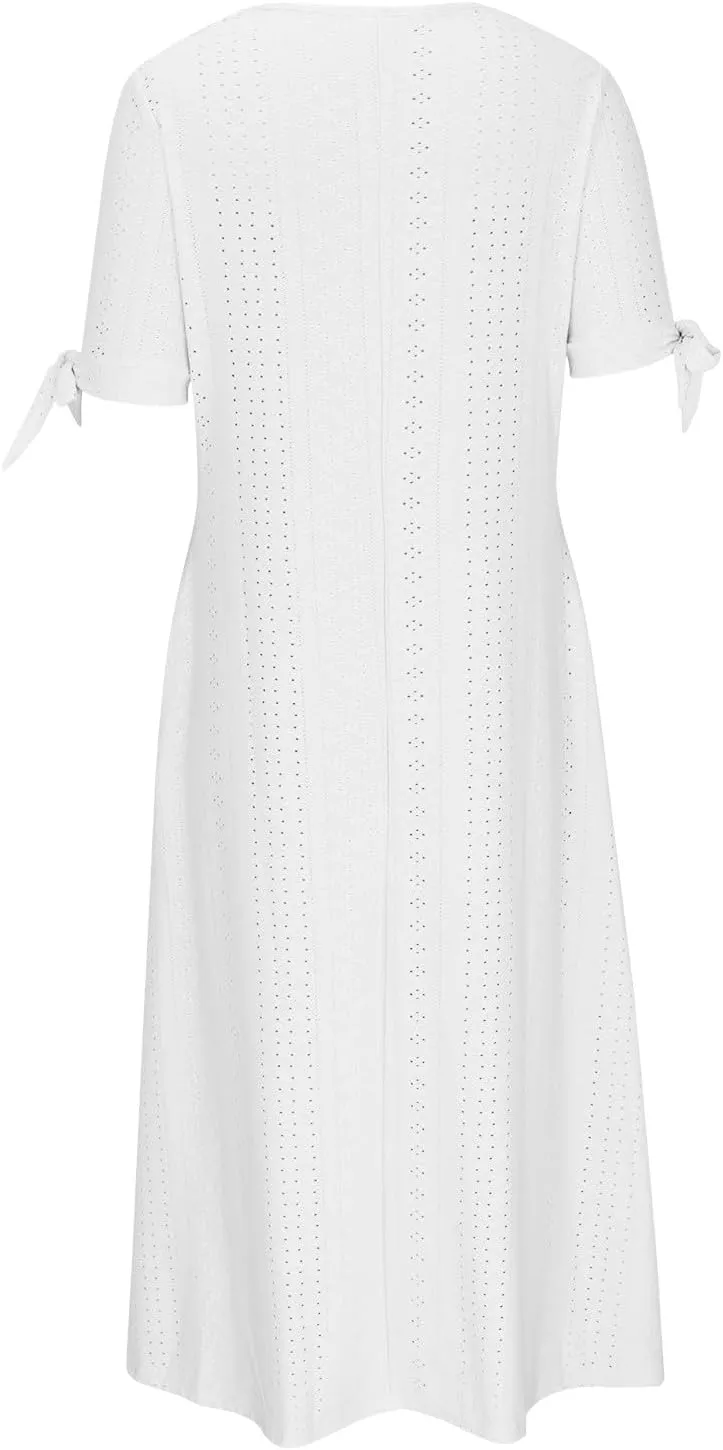 Maxi Long Dresses for Women 2025 Trendy Eyelet Dress Short Sleeve Tshirt Dress Casual Summer Beach Vacation Sundress