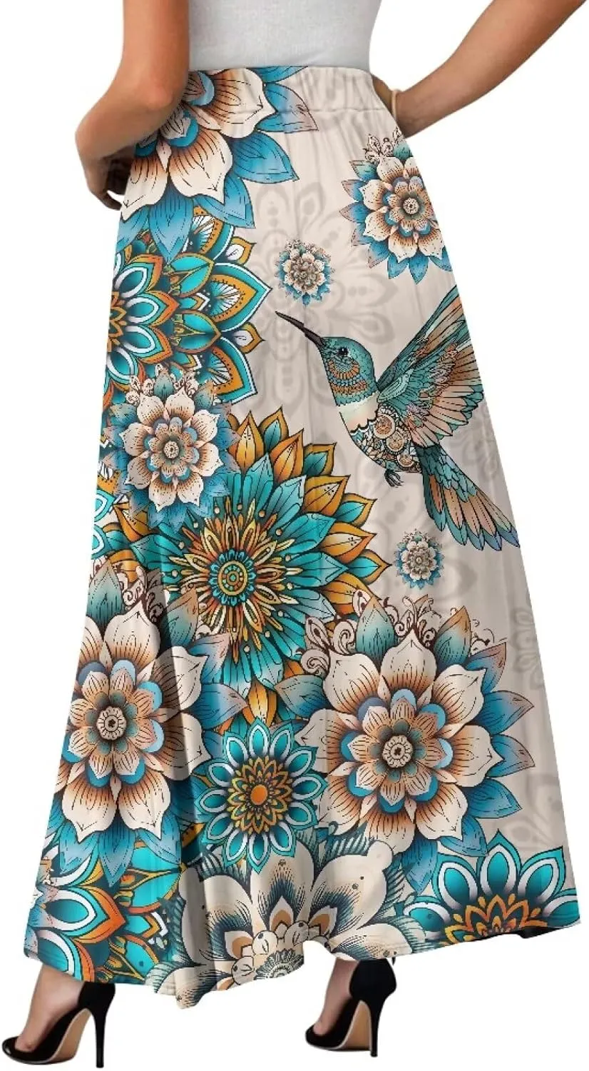 Maxi Skirt for Women Flowy High Waisted Casual Long Skirt Comfy Swing Party Skirts with Pockets Size S-2XL