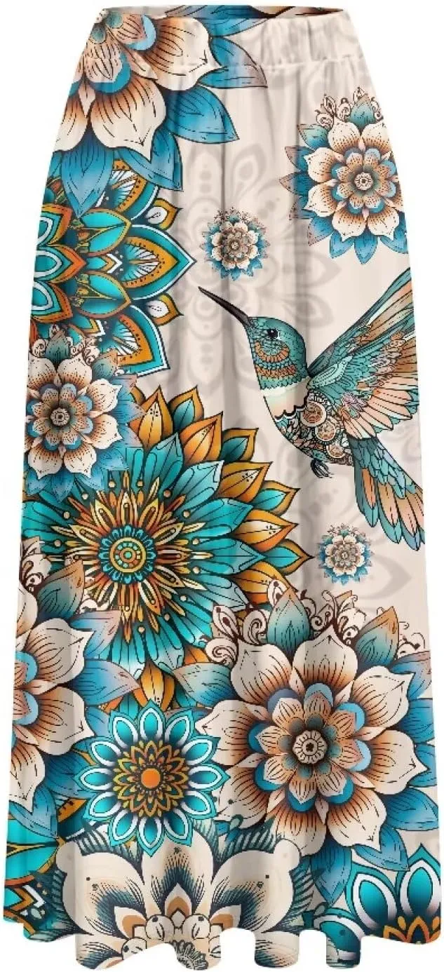 Maxi Skirt for Women Flowy High Waisted Casual Long Skirt Comfy Swing Party Skirts with Pockets Size S-2XL