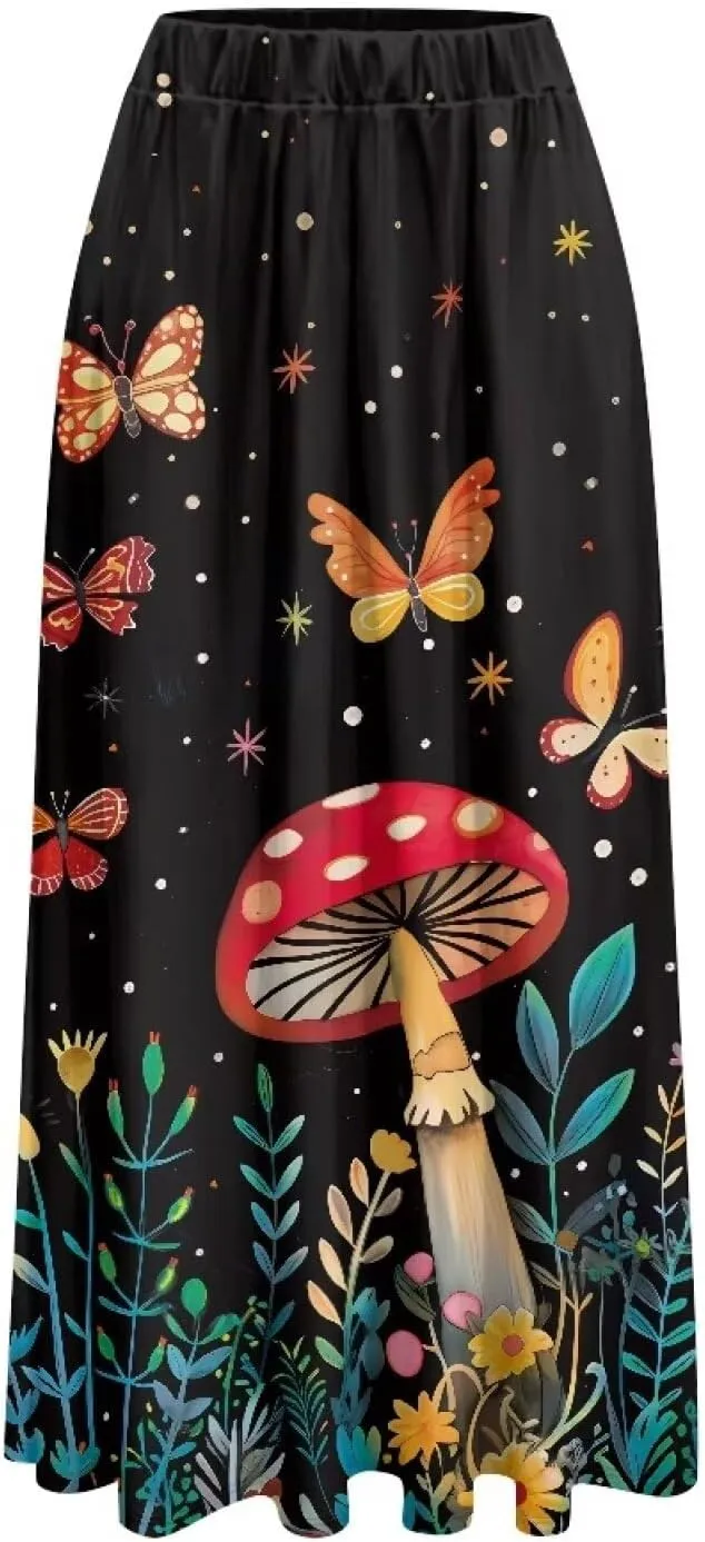 Maxi Skirt for Women Flowy High Waisted Casual Skirt Full Length Comfy Swing Skirts with Pockets Size S-2XL