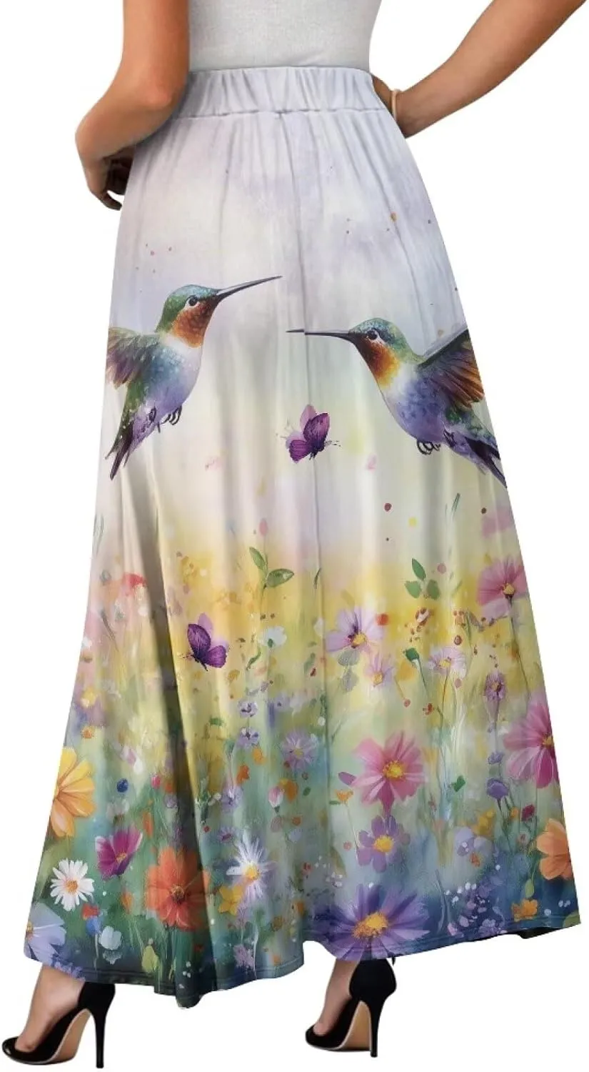 Maxi Skirt for Women Flowy High Waisted Long Skirt with Pockets Swing Skirts for Party Festival Wedding Size S-2XL