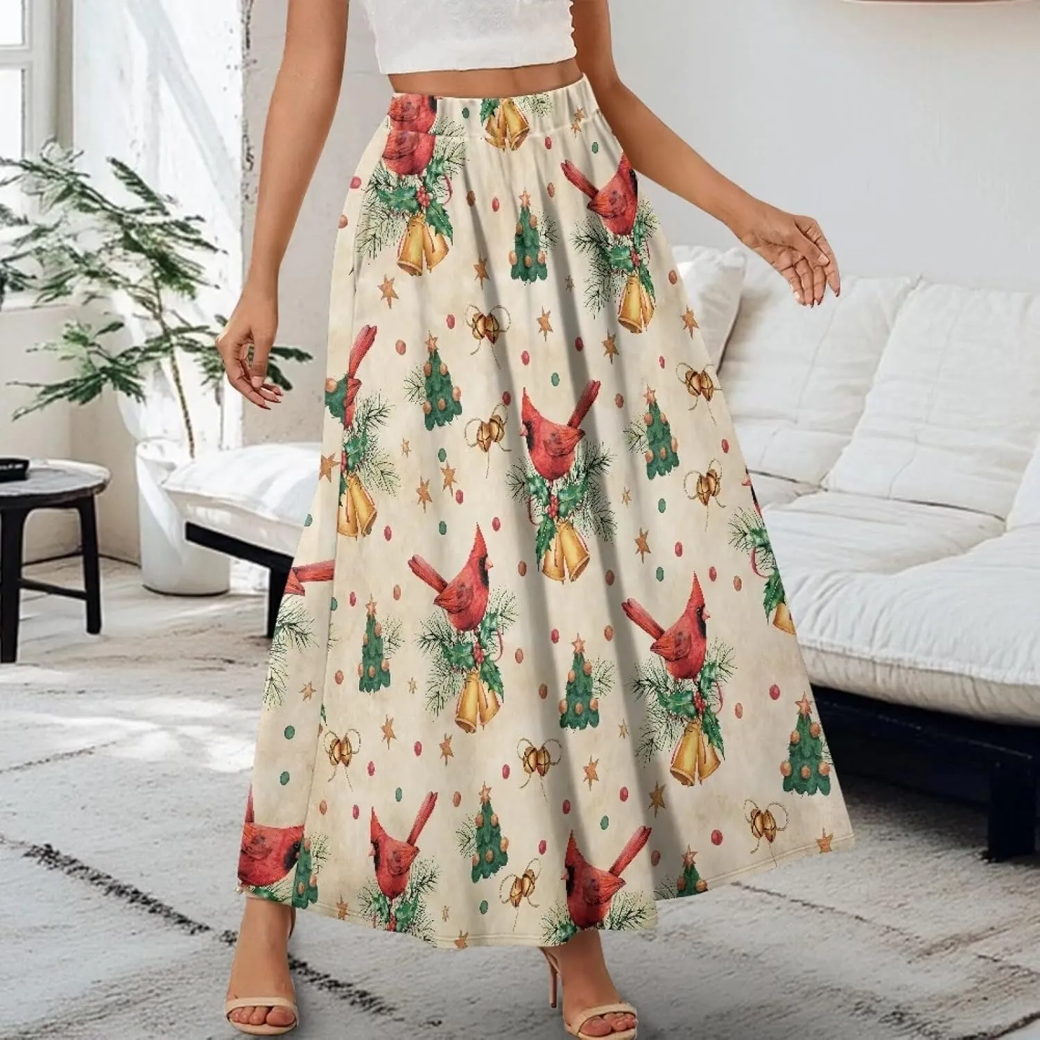 Maxi Skirt for Women Flowy High Waisted Long Skirt with Pockets Swing Skirts for Party Festival Wedding Size S-2XL