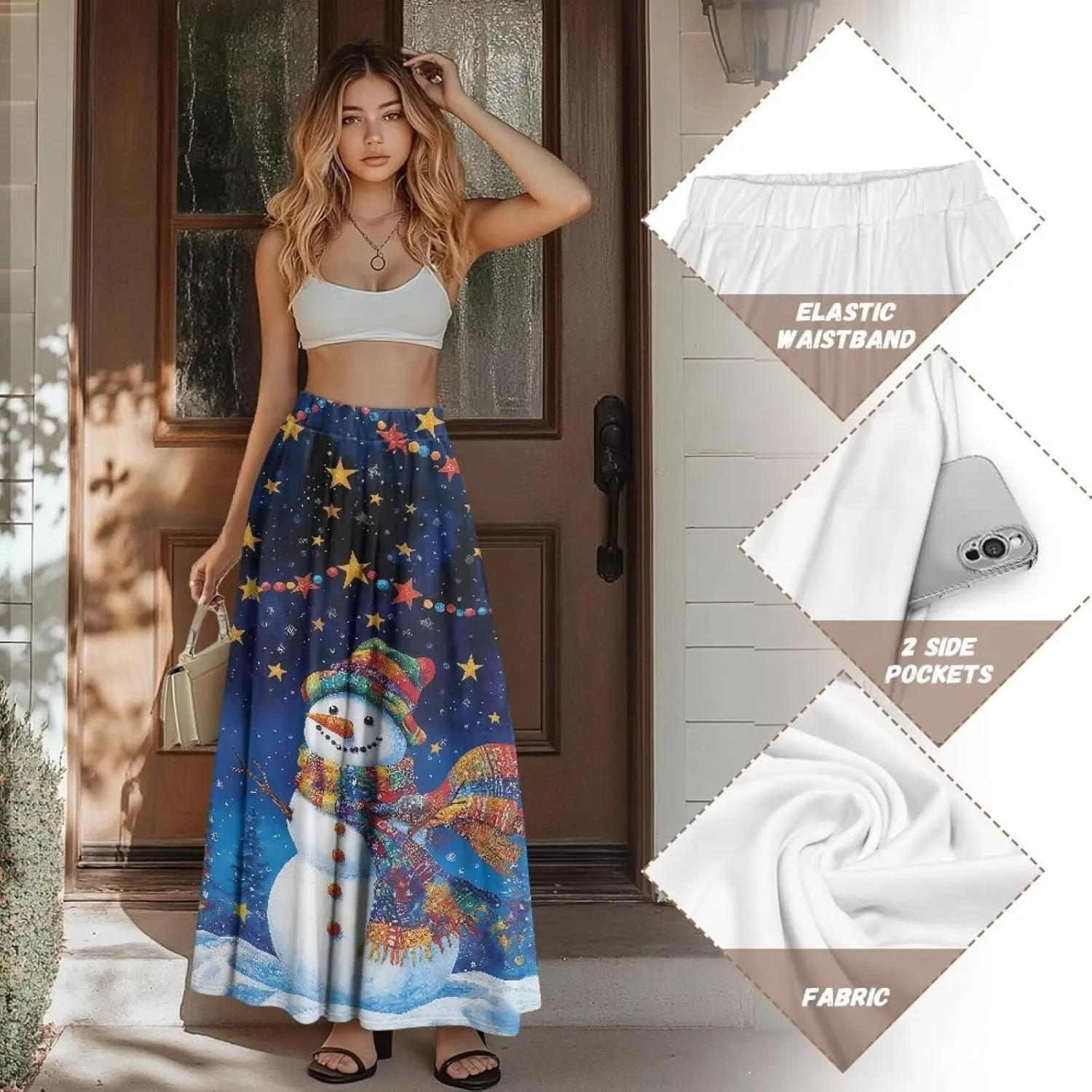 Maxi Skirt for Women Flowy High Waisted Long Skirt with Pockets Swing Skirts for Party Festival Wedding Size S-2XL
