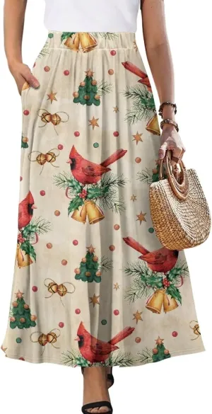 Maxi Skirt for Women Flowy High Waisted Long Skirt with Pockets Swing Skirts for Party Festival Wedding Size S-2XL