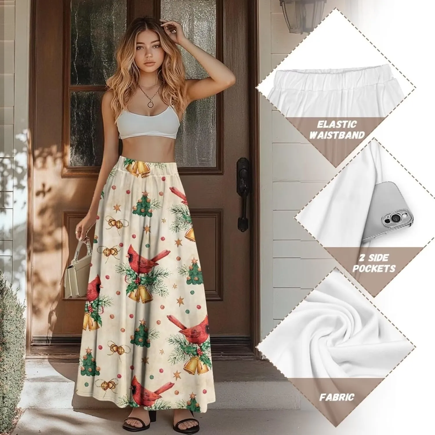 Maxi Skirt for Women Flowy High Waisted Long Skirt with Pockets Swing Skirts for Party Festival Wedding Size S-2XL