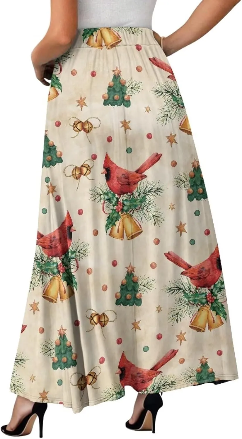 Maxi Skirt for Women Flowy High Waisted Long Skirt with Pockets Swing Skirts for Party Festival Wedding Size S-2XL