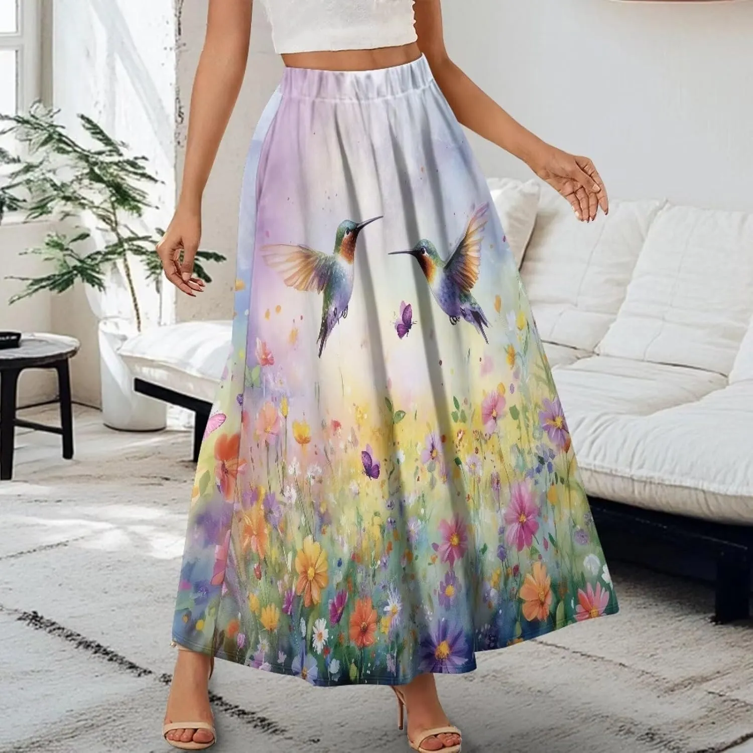 Maxi Skirt for Women Flowy High Waisted Long Skirt with Pockets Swing Skirts for Party Festival Wedding Size S-2XL