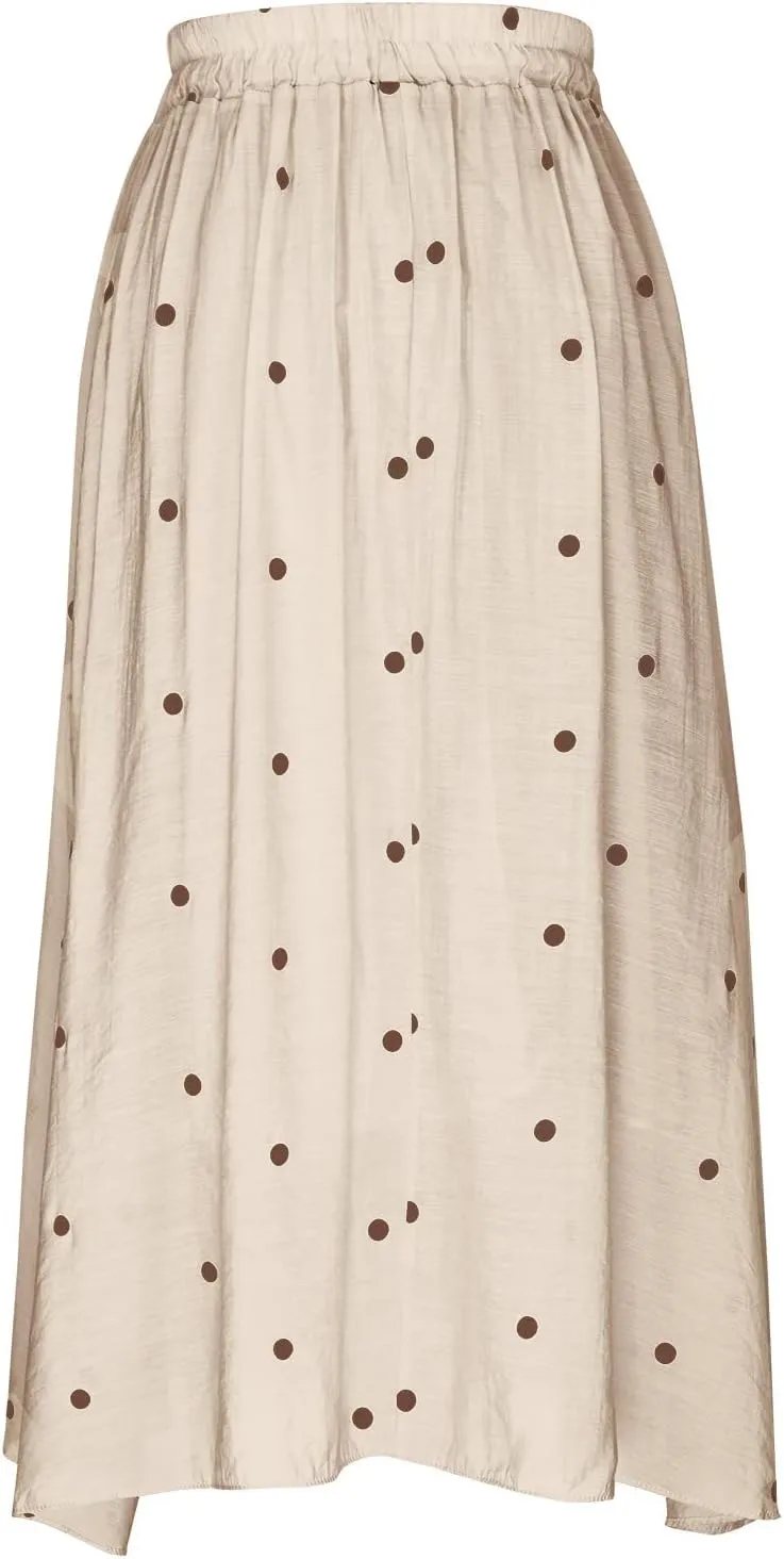 Maxi Skirts for Women Elegant Polka Dot Floral Boho Skirt Cotton Linen A-Line Swing Pleated Midi Long Skirt