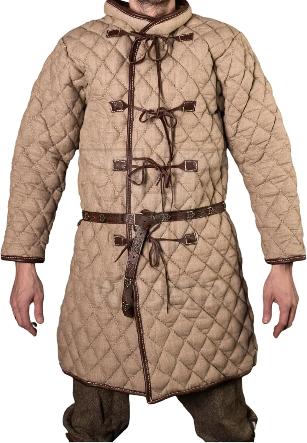 Medieval Thick Padded Under Chinmail Cotton Gambeson aketon jacket coat (Black, 4X-Large)