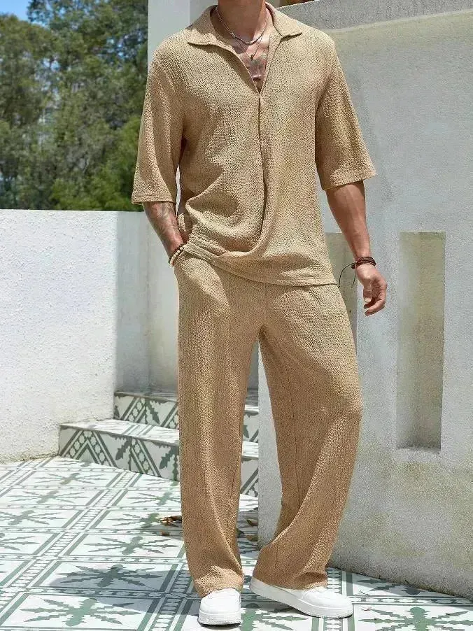 Men Commuter Suits Set Summer Short-sleeved Top And Loose Straight Trousers Casual Men Two piece Outfits set Outdoor Men's Clothing