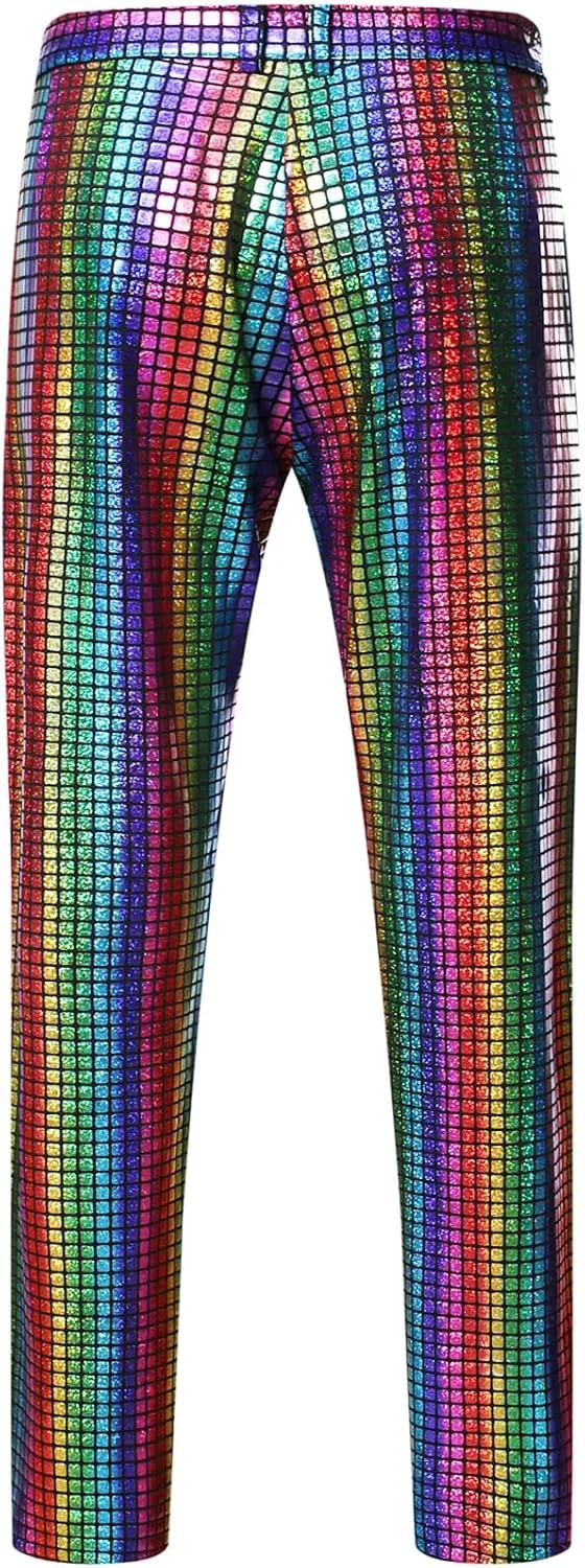 Men's 70s Disco 2 Piece Set Stretchy Shiny Suits Sequin Jacket and Pants