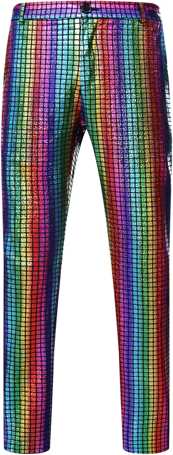 Men's 70s Disco 2 Piece Set Stretchy Shiny Suits Sequin Jacket and Pants