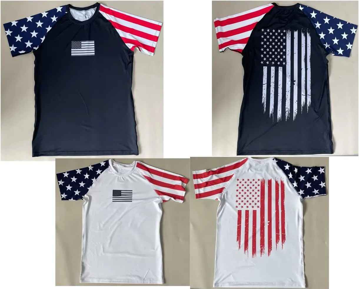 Men's American Flag Series MMA BJJ Cross Training Rash Guard Shorts Spat No Gi Set 2 PCS - Workout Outfit Set