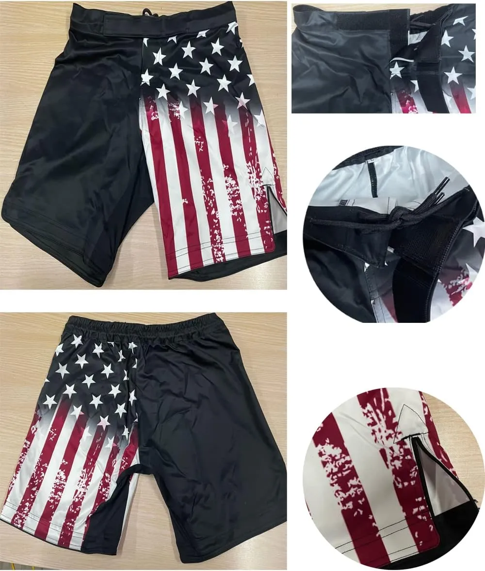 Men's American Flag Series MMA BJJ Cross Training Rash Guard Shorts Spat No Gi Set 2 PCS - Workout Outfit Set