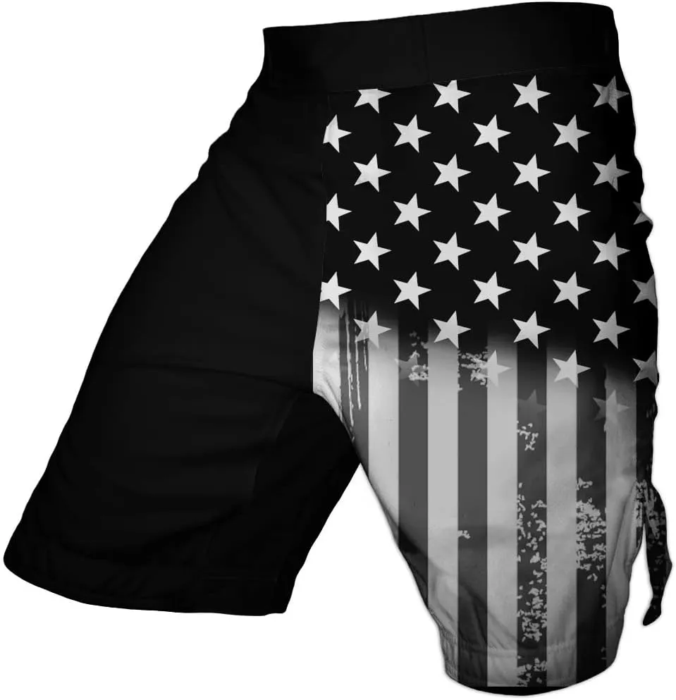 Men's American Flag Series MMA BJJ Cross Training Rash Guard Shorts Spat No Gi Set 2 PCS - Workout Outfit Set