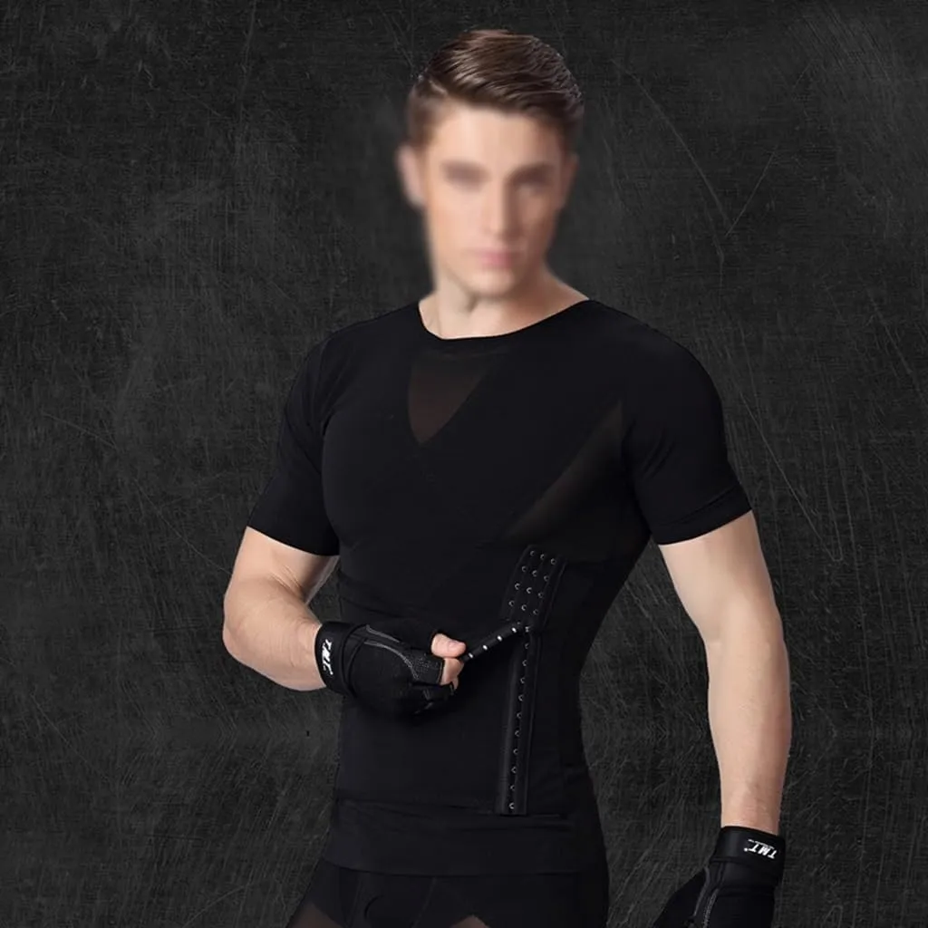 Men's Compression Tank Top Undershirts Slimming Body Shaper Muscle Vest with Hooks Design Shapewear