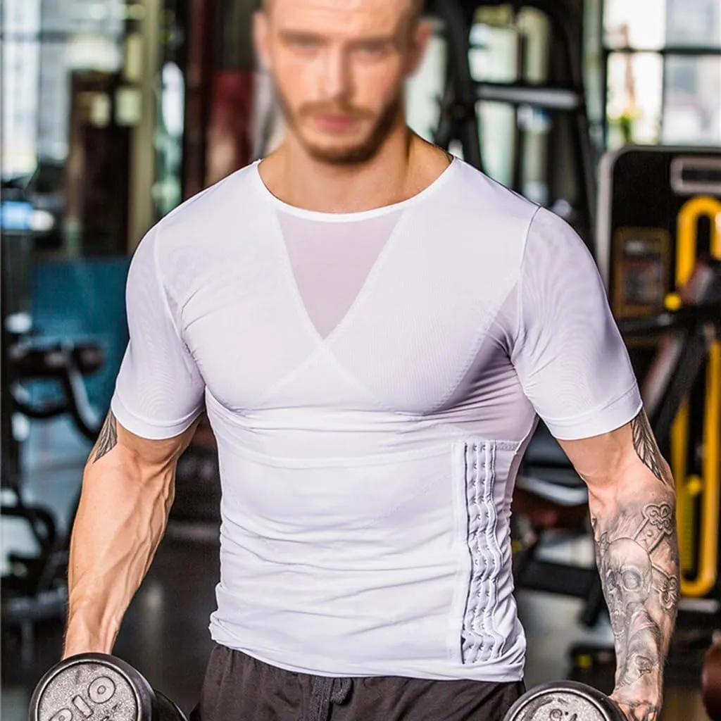 Men's Compression Tank Top Undershirts Slimming Body Shaper Muscle Vest with Hooks Design Shapewear