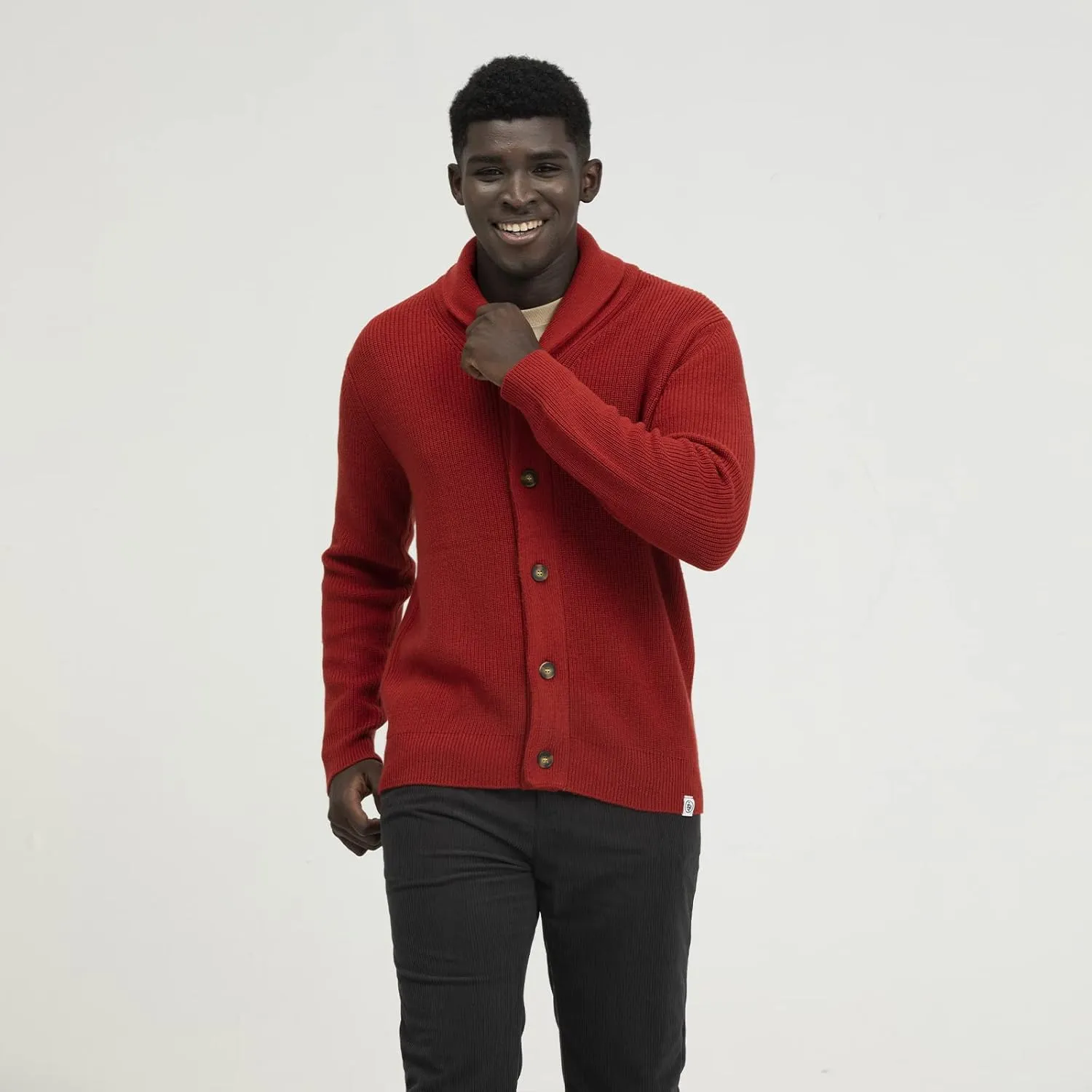 Men's Polyana Cashmere Waffle Cardigan Jacket Ribbed Knit with Long Sleeve