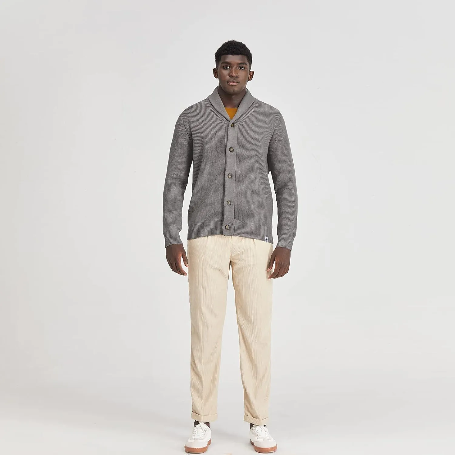 Men's Polyana Cashmere Waffle Cardigan Jacket Ribbed Knit with Long Sleeve