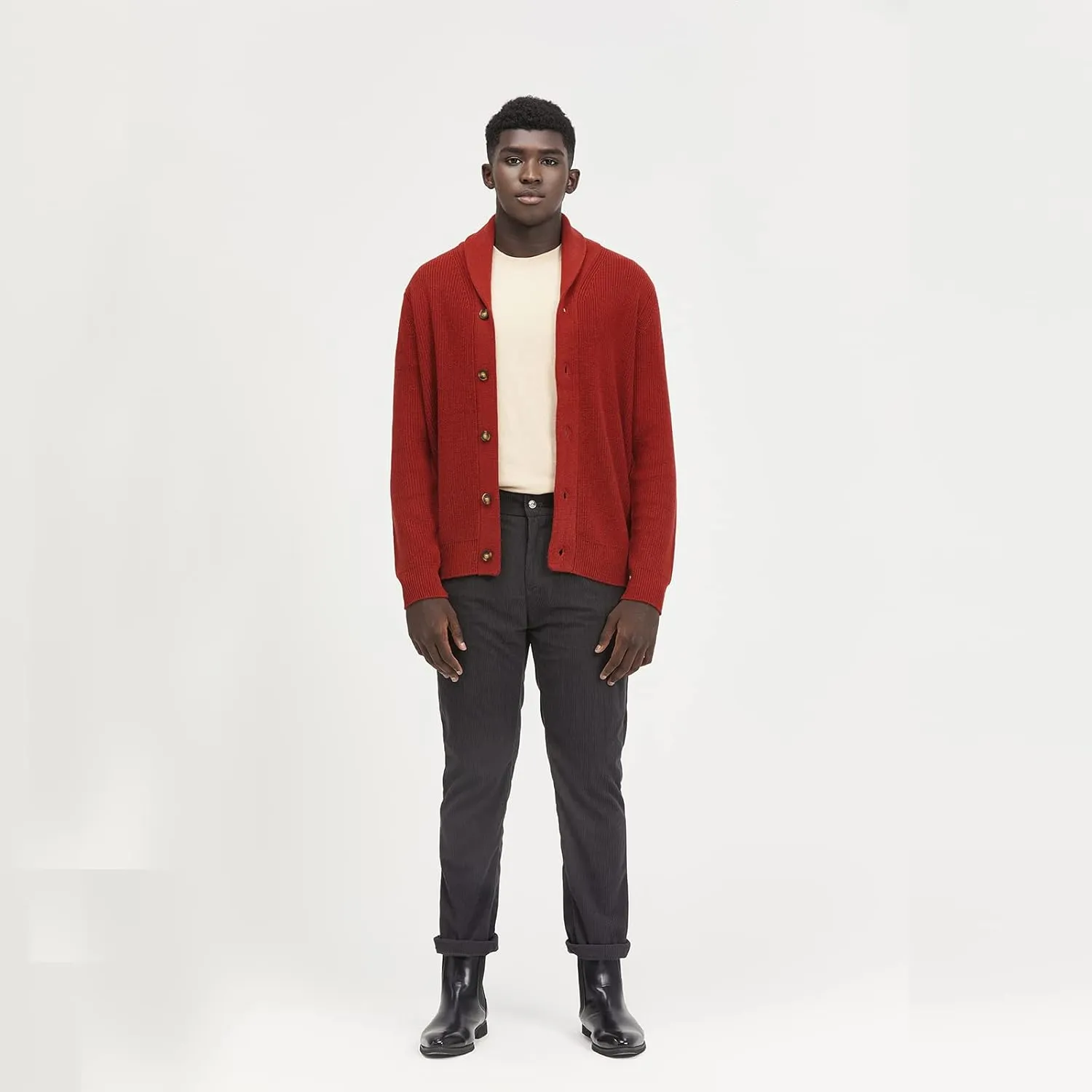 Men's Polyana Cashmere Waffle Cardigan Jacket Ribbed Knit with Long Sleeve