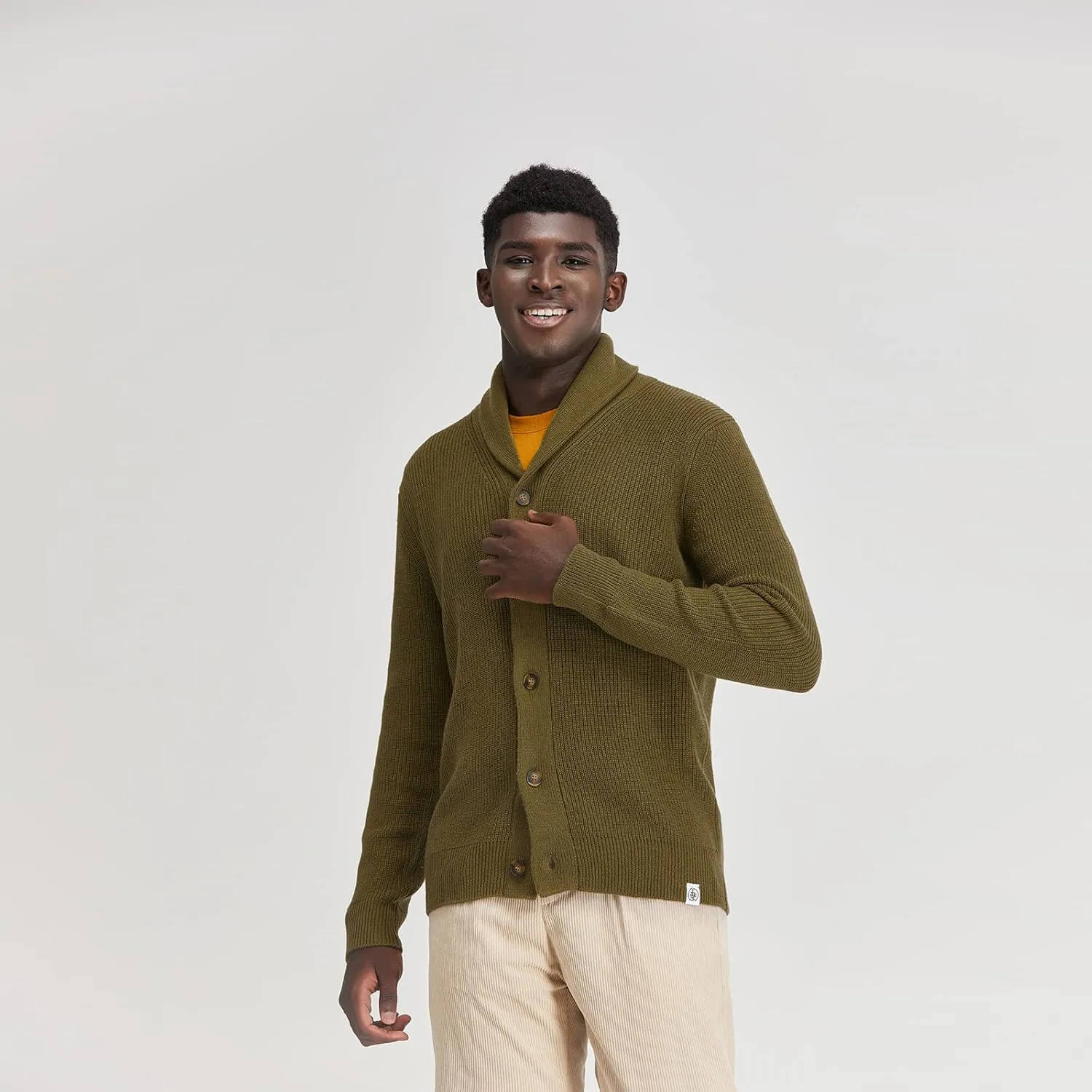 Men's Polyana Cashmere Waffle Cardigan Jacket Ribbed Knit with Long Sleeve