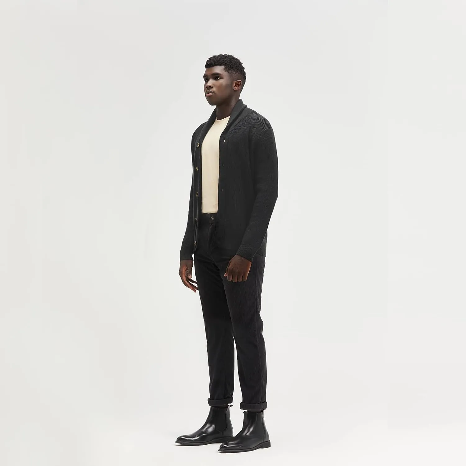 Men's Polyana Cashmere Waffle Cardigan Jacket Ribbed Knit with Long Sleeve