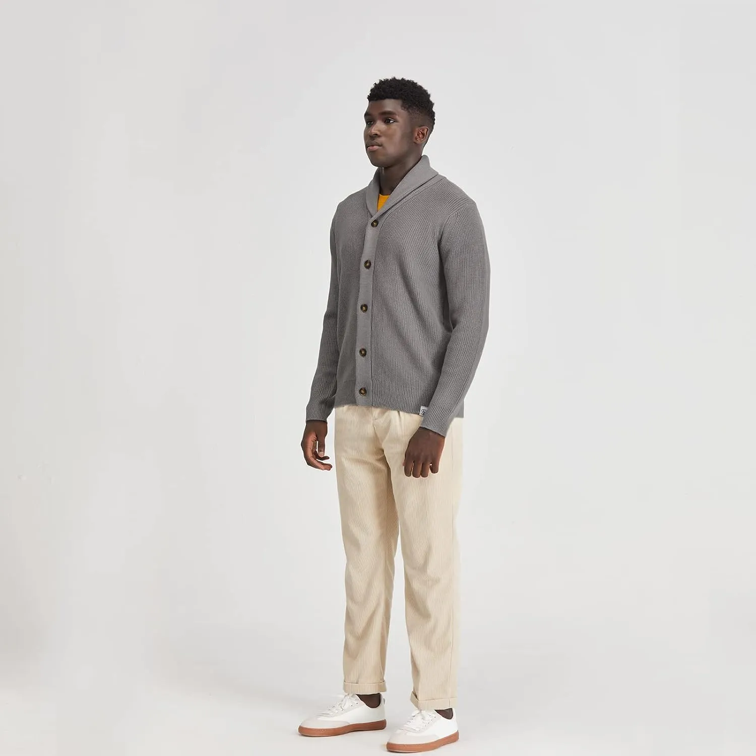 Men's Polyana Cashmere Waffle Cardigan Jacket Ribbed Knit with Long Sleeve