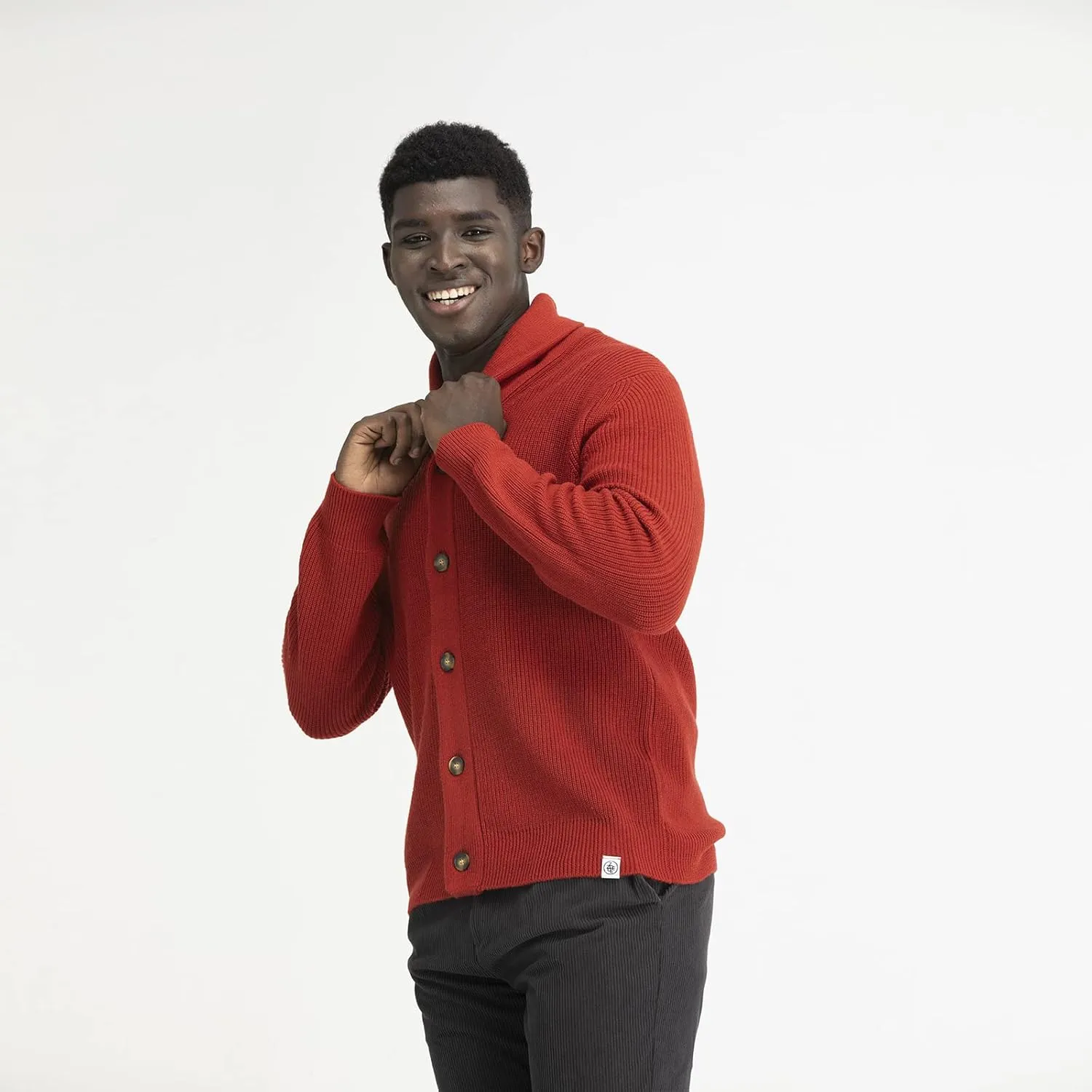 Men's Polyana Cashmere Waffle Cardigan Jacket Ribbed Knit with Long Sleeve