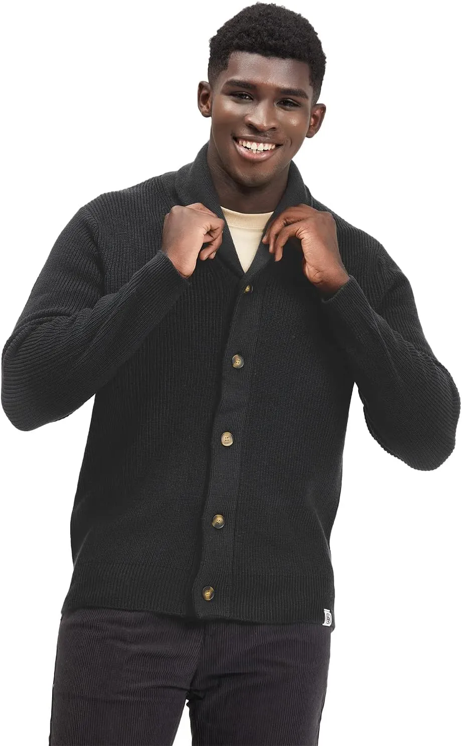 Men's Polyana Cashmere Waffle Cardigan Jacket Ribbed Knit with Long Sleeve