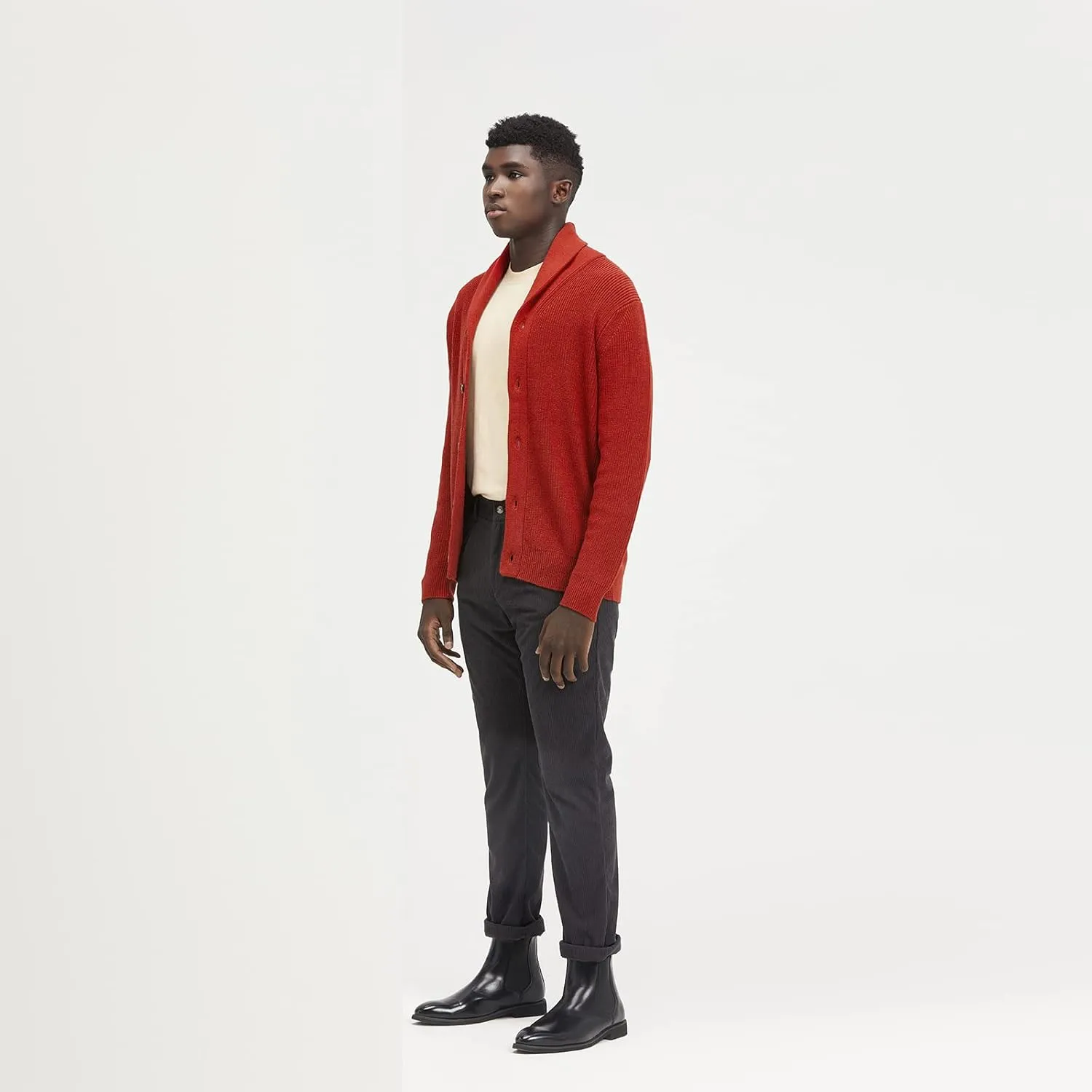 Men's Polyana Cashmere Waffle Cardigan Jacket Ribbed Knit with Long Sleeve