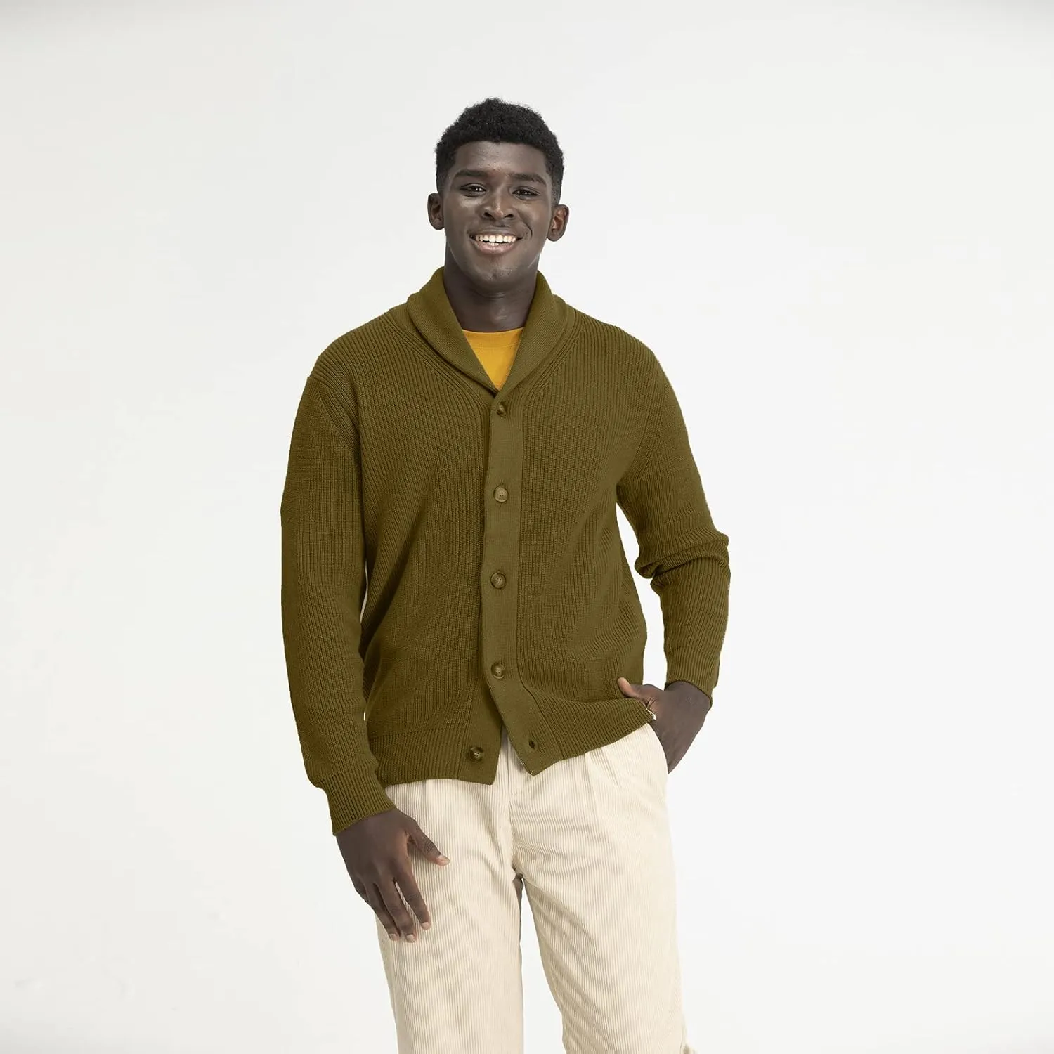 Men's Polyana Cashmere Waffle Cardigan Jacket Ribbed Knit with Long Sleeve