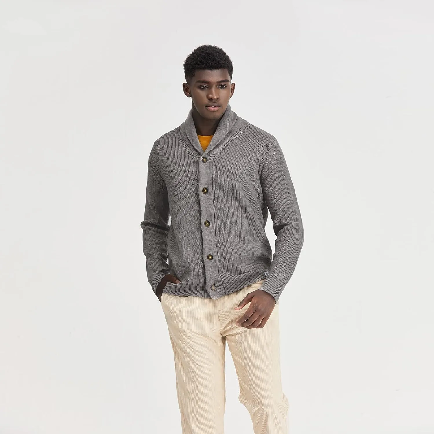 Men's Polyana Cashmere Waffle Cardigan Jacket Ribbed Knit with Long Sleeve