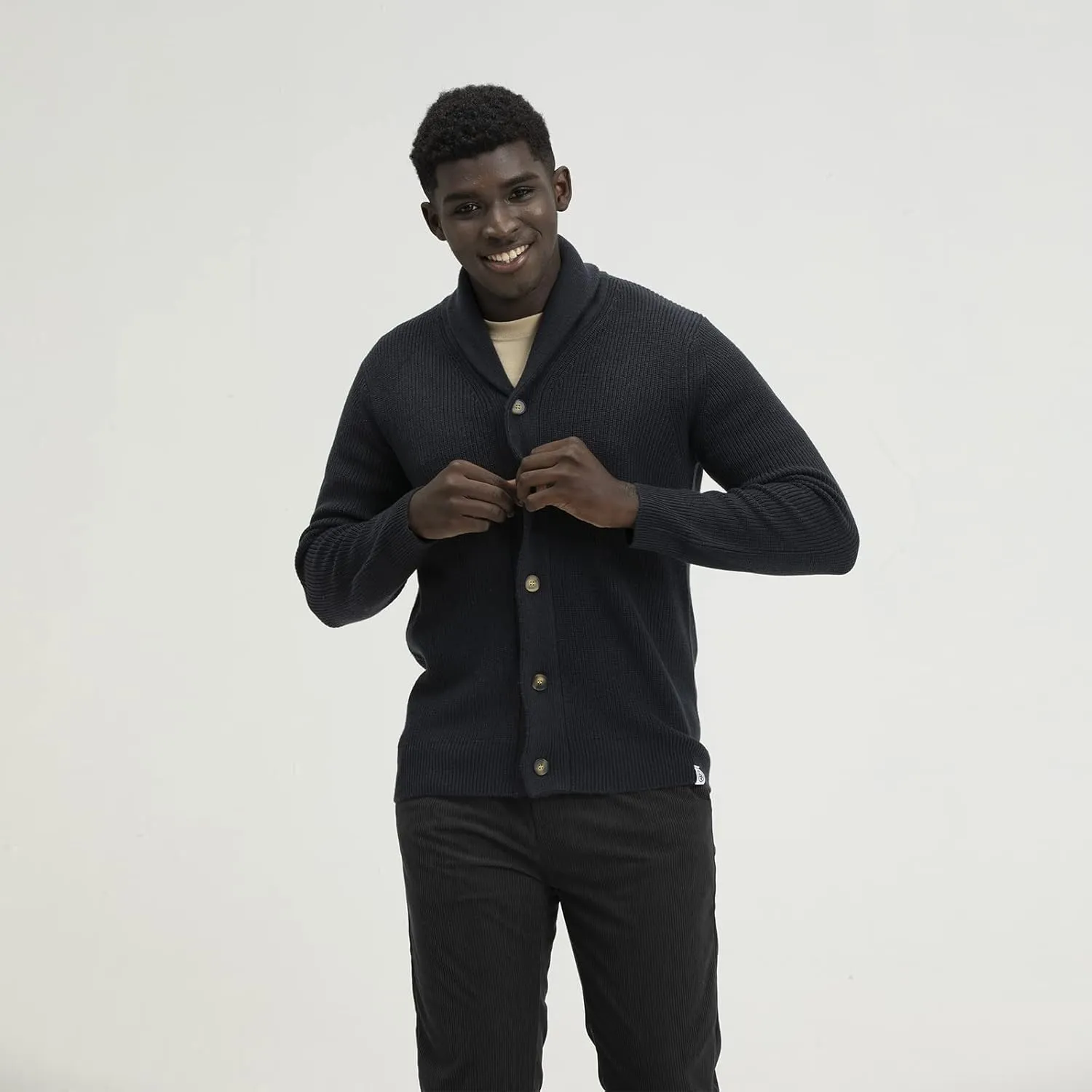 Men's Polyana Cashmere Waffle Cardigan Jacket Ribbed Knit with Long Sleeve