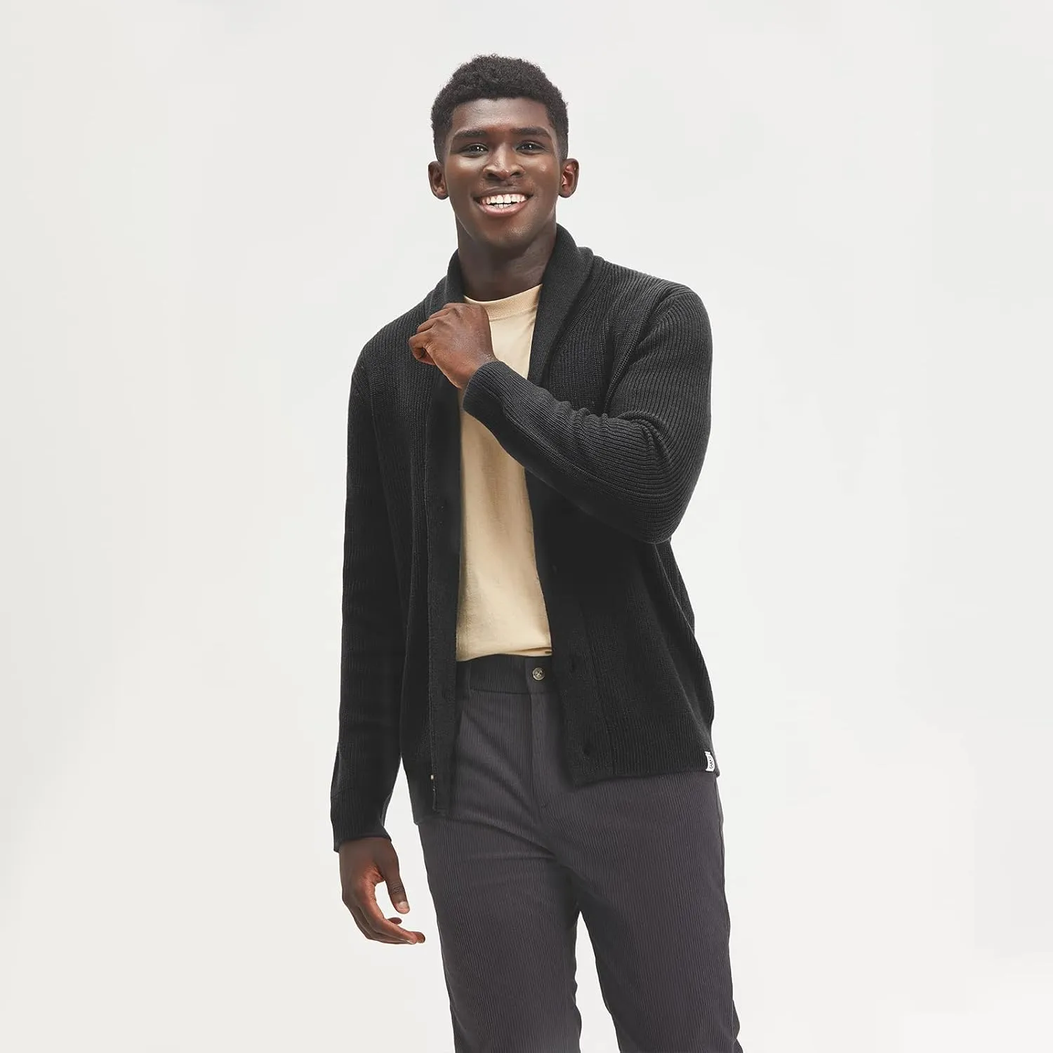 Men's Polyana Cashmere Waffle Cardigan Jacket Ribbed Knit with Long Sleeve