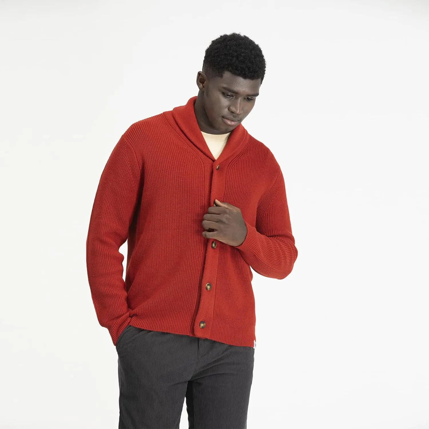 Men's Polyana Cashmere Waffle Cardigan Jacket Ribbed Knit with Long Sleeve
