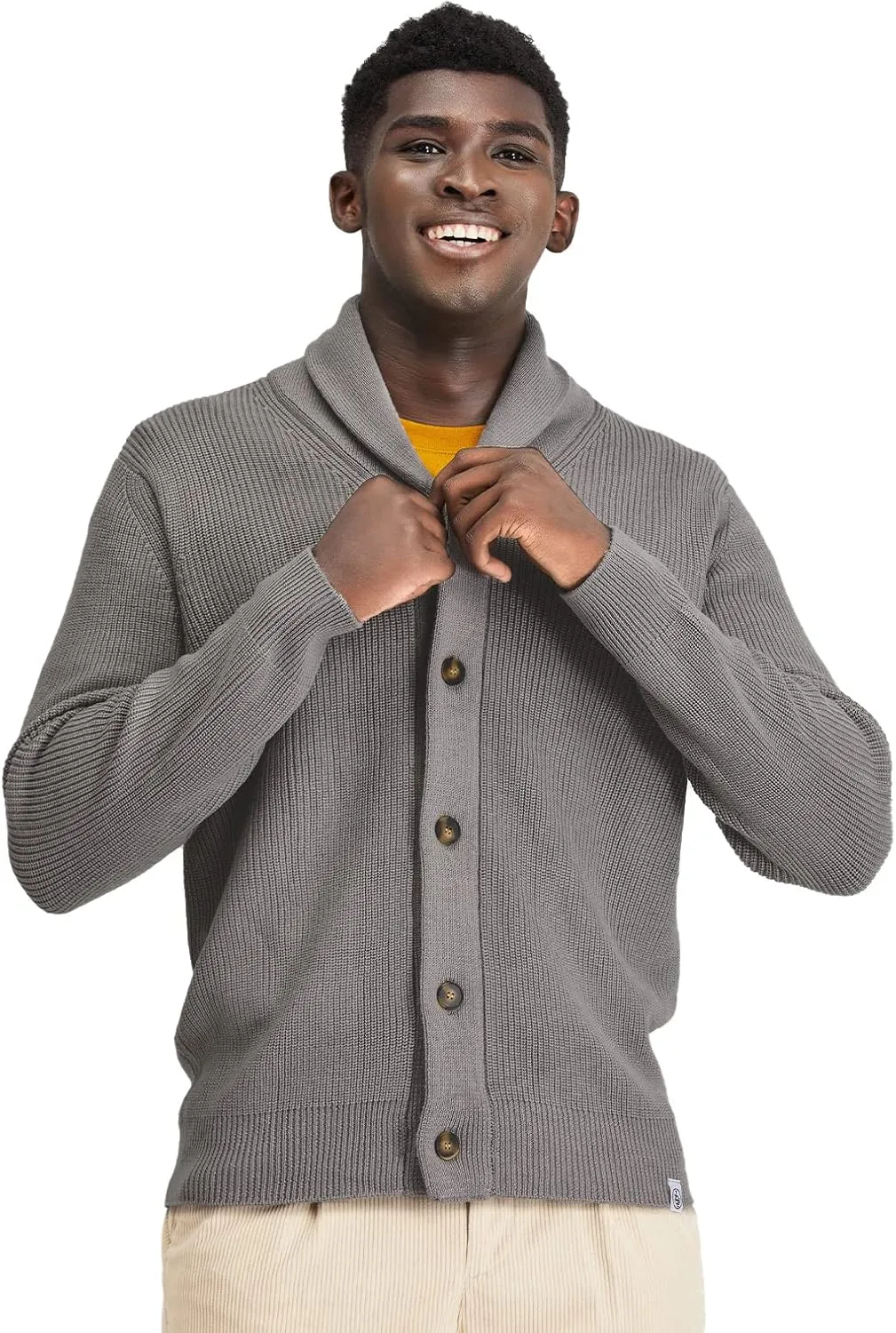 Men's Polyana Cashmere Waffle Cardigan Jacket Ribbed Knit with Long Sleeve