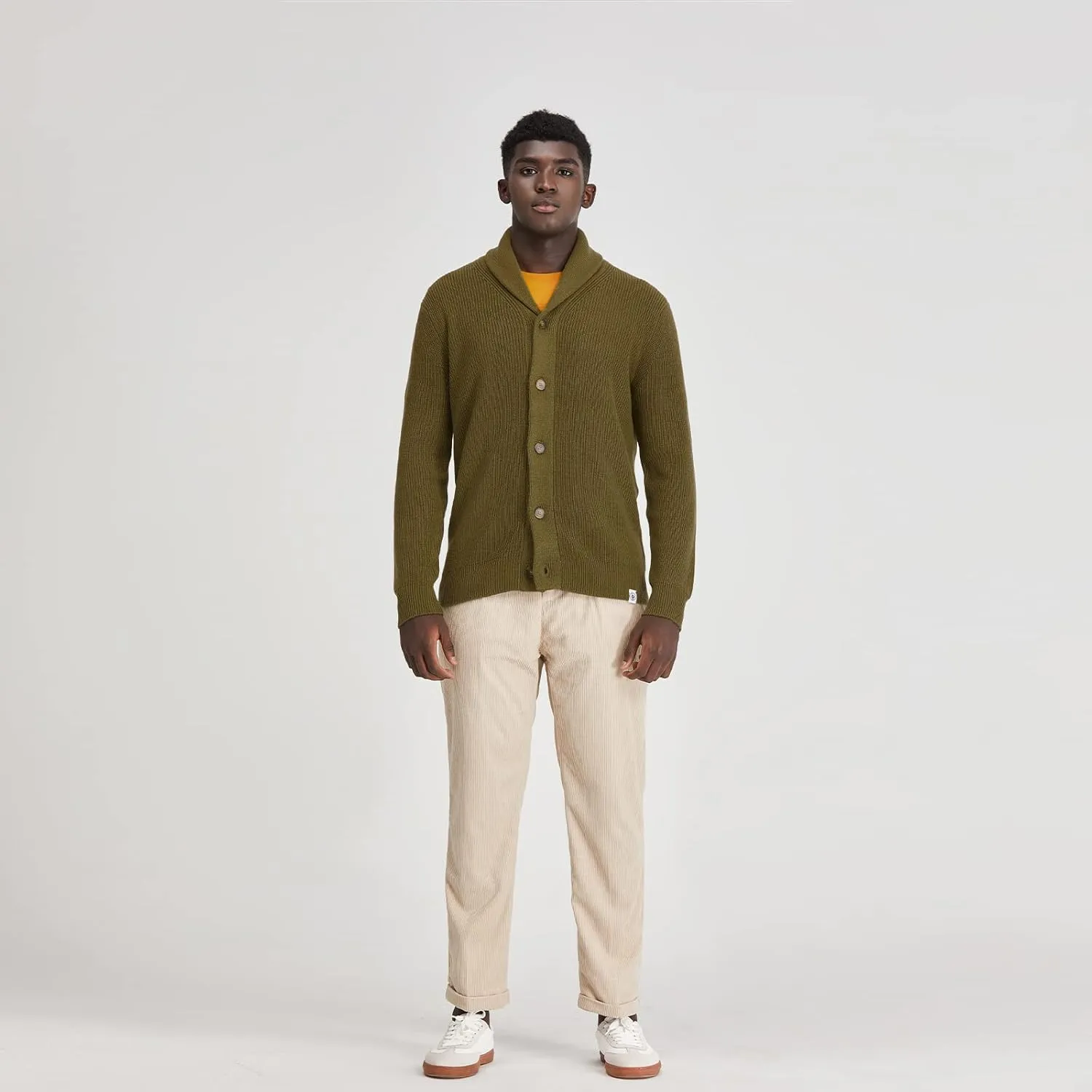 Men's Polyana Cashmere Waffle Cardigan Jacket Ribbed Knit with Long Sleeve