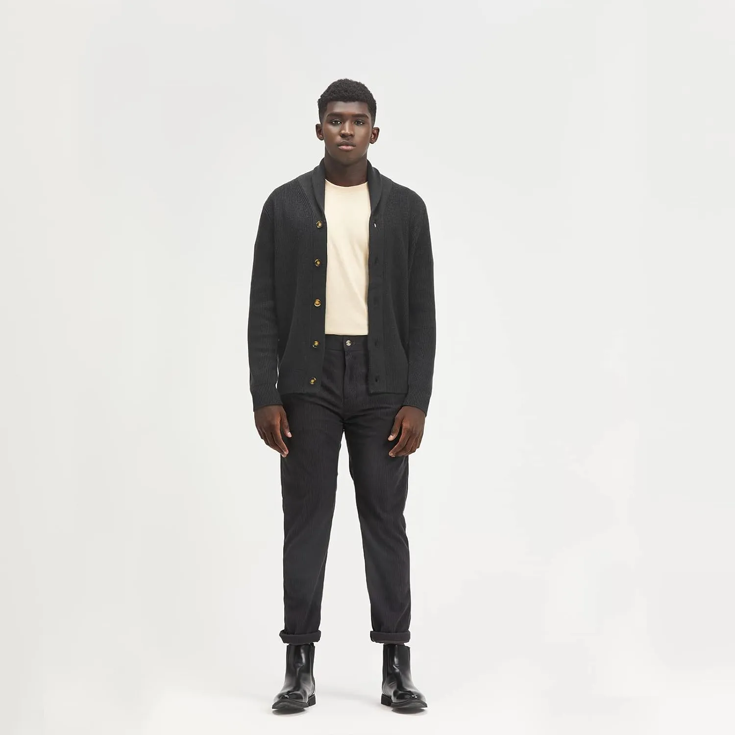 Men's Polyana Cashmere Waffle Cardigan Jacket Ribbed Knit with Long Sleeve